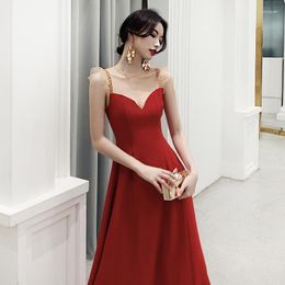 Casual Dresses Elegant Formal Dress Wedding Toast Sexy Backless Evening Wine Red Sleeveless Long