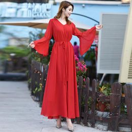 Casual Dresses 2023 Arrival Long Plus Size Summer Bohemian Chiffon Flare Sleeve Maxi Dress Woman Beach Wedding Party Gown