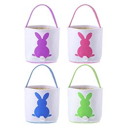 Party Gifts Easter Bunny Basket Bags With Handle Carrying Gift Handbag Eggs Hunt Bag Fluffy Tails Printed Rabbit Toys Bucket Tote For Kids Party Decoration