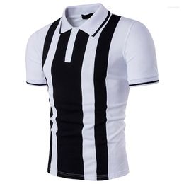 Men's Polos 2023 Men POLO Shirt Short Sleeve Cotton Fashion Stripe Print Homme Slim Fit Casual Tops Mens Black White Contrast Colour Tee