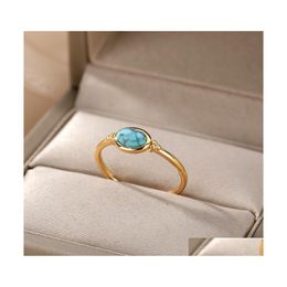 Cluster Rings Vintage Oval Opal For Women Stainless Steel Stripe Retro Green Moonstone Ring Accessories Birthday Jewelry Gift Drop De Dh435