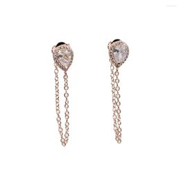 Stud Earrings 2023 Long Chain Jewellery Brand Cubic Zirconia CZ SILVER Colour Pink WaterDrop For Women Anti Allergies