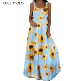 Casual Dresses Women Summer Dress Large Size Sleeveless Butterfly Print Slim Female Thin Loose Big Swing Long Lugentolo