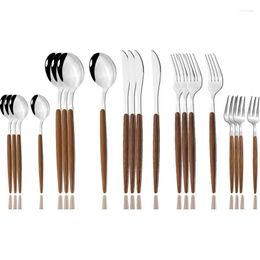Dinnerware Sets 20pcs Kitchen Cutlery Set Gold Utensils Stainless Steel Fork Spoons Knife Teaspoons Tableware Wooden Handle