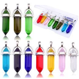 Pendants Quartz Stone Pointed Gemstone Charms Hexagonal Crystal Shape Healing With A Box For Diy Necklace Bracelet Earrings Jewellery Am2Em