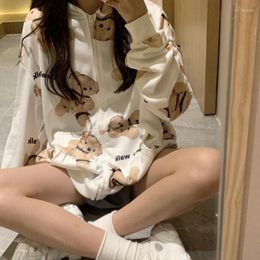 Women's Hoodies Oversized Sweatshirt Korean Pocket Casual Sportswear Kawaii Bear Hoodie Women's Harajuku Zip Up Cute Cotton 2023