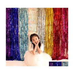 Party Decoration 2M Metallic Foil Fringe Shimmer Backdrop Wedding Wall P O Booth Tinsel Glitter Curtain Gold Drop Delivery Home Gard Dho81