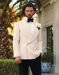 Men's Suits & Blazers Latest Style White And Black Groom Tuxedos Tailor Made Mens Wedding Groomsman Attire (Jacket Pants Bowtie Handkerchief