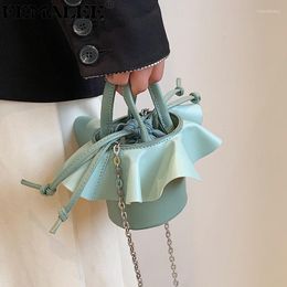 Shoulder Bags Ruffles Design Lovely Spliced Bucket Bag Small Pu Leather Women's Cute Girl Crossbody Daily Handbag