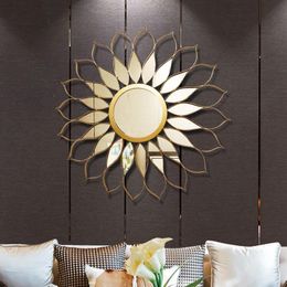 Wall Stickers Modern Wrought Iron Sun Shape Decorative Mirror Hangings Crafts Home Livingroom Mural Decoration Corridor Ornament Art