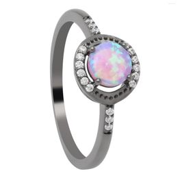 Wedding Rings Fashion Cute Classical Simple Round Jewelry White Blue Pink Fire Opal Zircon Champagne Gold Color Ring For Women Wholesale