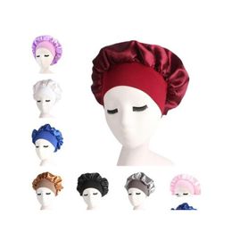 Beanie/Skull Caps Night Sleep Hat Hair Care Cap Women Womens Durags Hats Durag Satin Bonnet Silk Head Wrap Loss Accessories Drop Del Dhpti