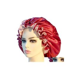 Beanie/Skull Caps 2022 Women Satin Bonnet Durag Cap Fashion Double Layer Silky Big For Lady Sleep Shower Head Wrap Hair Styling Er A Dhhlg