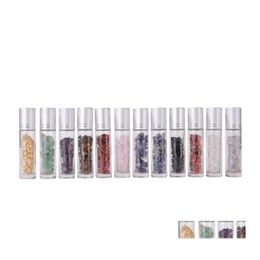 Roll On Bottles 10Ml Natural Crystal Stones Glass Essential Oil Gemstone Roller Ball Per Bottle With Crushed Quartz Drop Delivery Of Otglw