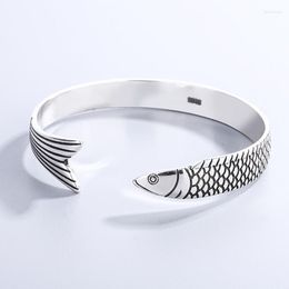 Bangle LUTAKU Punk Fish Cuff Bangles For Women Trendy Vintage Handmade Silver Colour Birthday Party Jewellery Gifts