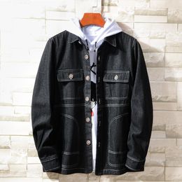 Men's Jackets Cotton High Quality Denim Jacket Men Casual Simplicity Solid Colour Tooling Trend Lapel Autumn Loose Fashion Harajuku Slim