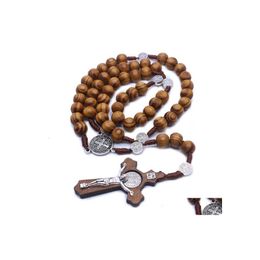 Beaded Necklaces Handmade Wooden Jesus Prayer Necklace For Women Men Personality Vintage Beads Rosary Fashion Pendant Jewellery Gifts Dhiso