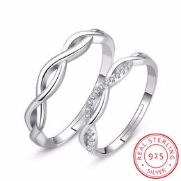 Cluster Rings Sterling Silver Couple Wedding Wave Zirconia Love Opening For Men Women Anillos Bague Gift S-R164Cluster