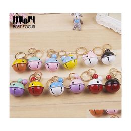 Keychains Lanyards Bells Keychain Candy Colors Car Bag Key Ring Alloy Keyring Lovely Charm Hanger For Female 50Pcs/Lot Drop Delive Dheuh