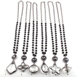 Pendant Necklaces Fashion Bohemian Jewellery Black Crystal Glass Rosary Chain Gun Plated Star Cross