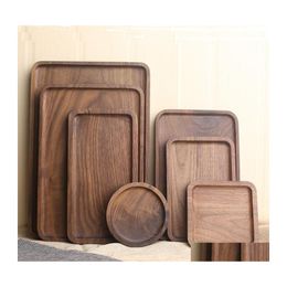 Mats Pads Black Walnut Tray Pad Wooden Food Fruits Cake Dessert Serving Trays Snack Pizza Sushi Bread Plate Drop Delivery Home Gar Dhqx6