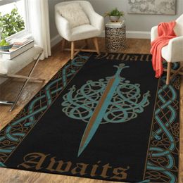 Carpets Viking Sword Floor Rug Flannel 3D For Living Room Soft Hallway Area Anti-Slip Kitchen Mat DropCarpets