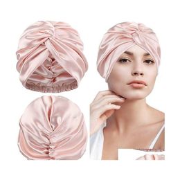 Beanie/Skull Caps 2022 Womens 100 Double Silk Slee Cap Night Sleep Er Hat For Women With Elastic Ribbon Hair Care Long Headwear Drop Dhc8I