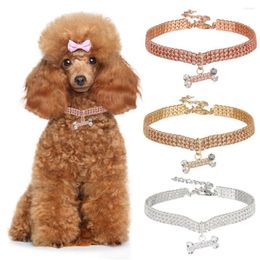 Dog Collars 1Pcs Adjustable Cat Pet Necklace Three Drainage Diamond Zircon Bone Jewellery Luxury Rhinestones High-End Collar