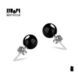 Stud Natural Stone Earrings 925 Sterling Sier 8Mm Onyx Round Stong For Women Wedding Jewelry Christmas Gift Drop Delivery Dhr8D