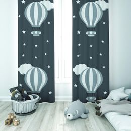 Curtain & Drapes Cute Black Flying Balloon Baby Boy Room Special Design Shading Sash Hook Button Blackout Jealous Window Bedroom