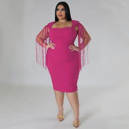 Plus Size Dresses Long Tassel Slim Party Dress Short Sleeve Bodycon Elegant Knee Length Vestidos Night Club Birthday Banquet Robes 2023