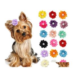 Dog Apparel Flower Hair Bows Long Pet Dogs Rubber Band Cat Puppy Clips Grooming Bow Accessories Drop Delivery Home Garden Supplies Dhihl