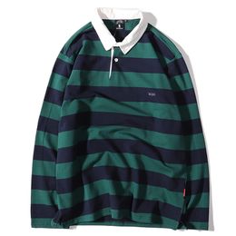 Mens Hoodies Sweatshirts Green Striped Patchwork Sweatshirts Men Women Casual TurnDown Collar Pullovers Loose Retro Harajuku Hip Hop Streetwear Unisex 230114