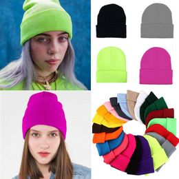 Ball Caps Cuff Beanie Solid Color Knitted Couple Hat Riding Cap Winter Warm Leisure Ski Men And Women Korean Version