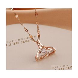 Pendant Necklaces Dolphin Fish Tail Contracted Set Diamond Hollow Fl Rose Gold Woman Drop Delivery Jewellery Pendants Dhgvf