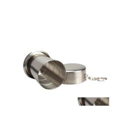 Other Drinkware 240Ml Stainless Steel Foldable Cup Portable Outdoor Cam Travel Collapsible Mugs Metal Telescopic Keychain Wine Drop Dhhf9