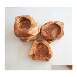 Ashtrays Wooden Round Cigarette Ashtray Smoke Smoking Solid Wood Woodiness Home Office Ash Holder Ashtraies Square Handmade Original Dh6Fy