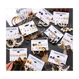 Hoop Huggie 69Pcs/Set Tassel Acrylic Earrings For Women Bohemian Set Big Geometric Drop Earring 2021 Brincos Female Diy Fashion De Dhm97