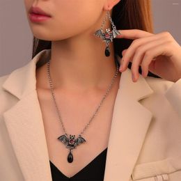 Necklace Earrings Set SMJEL Fshion Halloween Bat Necklaces For Women Party Gift Gothic Jewlry Cross Water Drop Stud Wholesale Accessories