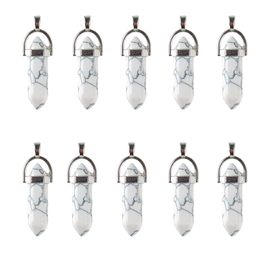 Pendants Wholesale White Howlite Shape Gemstone Healing Pointed Hexagonal Chakra Quartz Crystal Stone Charm Random Colour For Necklac Amifk