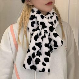 Scarves Hairy Cute Winter Cross Scarf Students Thick Warm Plush Black And White Cow Spots Girl Women Neck Protection J31