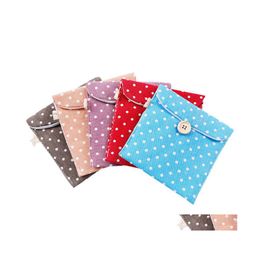 Storage Bags Sanitary Napkin Bag Dot Cotton Linen Pad Pouch Aunt Towel Button Open Packaging Coin Purse Jewelry Drop Delivery Home G Dhnsp