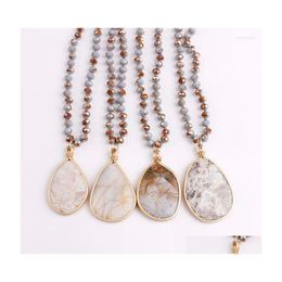 Pendant Necklaces N5521 Zwpon Faceted Glass Beaded Knot Gold Filled Natural Stone Necklace For Women Long Beads Statement Jewelry Dr Dhyzo