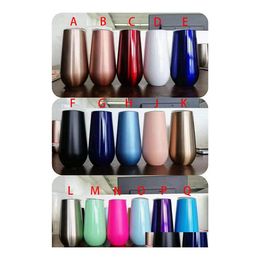 Tumblers 6Oz Wine Tumbler 16 Colors Stainless Steel Champagne Glass Stemless Mug Mini Unbreakable With Lid Vacuum Insated Cup Drop D Dhltw