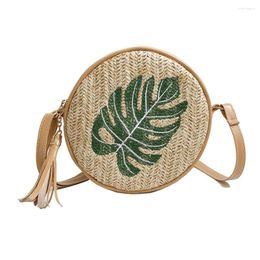 Shoulder Bags Arrival Women Bag Straw Weave Leaf Lady's Pineapple Embroidery Tassels Messenger Zipper Beach Bolsas