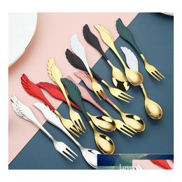 Coffee Scoops 1Pc Stainless Steel Spoon Fork Cake Dessert Tea Ice Cream Stirring Spoons Cutlery Set Drop Delivery Home Garden Kitche Otldk