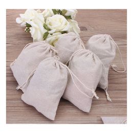 Jewellery Pouches Bags Small Muslin Dstring Gift Cotton Linen Vintage Pouches Packaging Case Wedding Favour Holder Many Sizes Jute Sac Dh71D