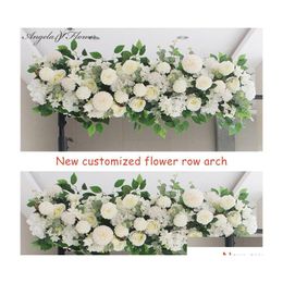 Decorative Flowers Wreaths 50/100Cm Diy Wedding Flower Wall Arrangement Supplies Silk Peonies Rose Artificial Row Decor Iron Arch Dhwfw