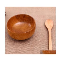 Bowls Natural Round Wooden Bowl Soup Salad Noodle Rice Fruit Proof Handicraft Holder Kitchen Handmade Wood For Kids Drop Delivery Ho Dhhaf