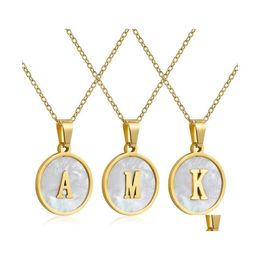 Pendant Necklaces Fashion 26 Letters Seashell Round Gold Chain Stainless Steel Necklace Jewelry For Women Birthday Gift Drop Deliver Dh7Db